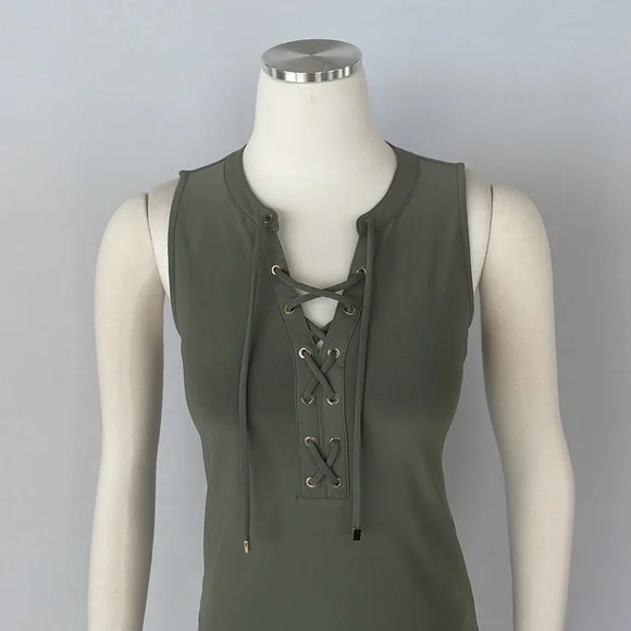 NWT WHBM Olive lace up matte Jersey top X Small - Picture 6 of 14